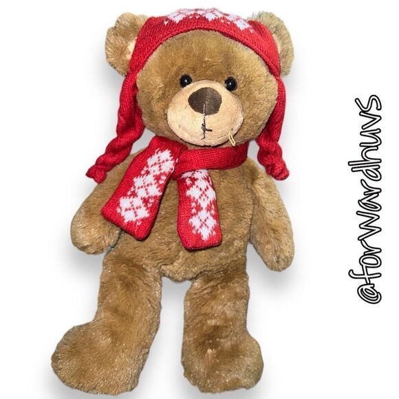2010 Plush Brown Teddy Bear with Hat & Scarf - Picture 1 of 10